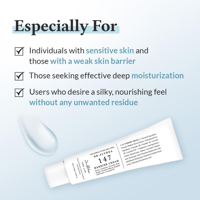 Dr.Althea 147 Barrier Cream Skin Barrier Repair Care | Deep Hydrating with Hyaluronic Acid & Korean Skincare for All Skin Types