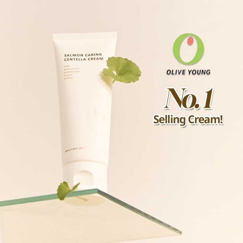 Heveblue Salmon Caring Centella Cream - Salmon PDRN, Salmon Egg Extract, Centella, Madecassoside, Improve Skin Moisture Loss, Restore and Rejuvenate, Low Irritation, Korean Skincare