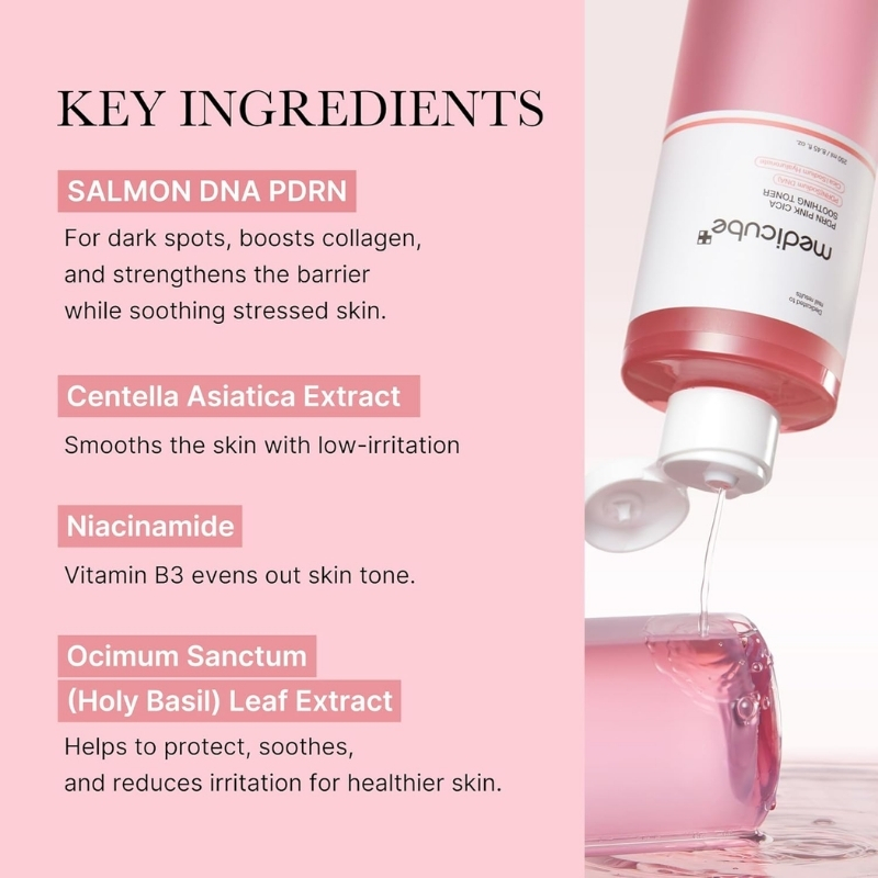 medicube Salmon DNA PDRN Pink CICA Soothing Toner I Pink Glow Toner for Skin Boosting, Soothing and Calming, Uneven Skin Tone, Peptide & Niacinamide, Korean Skin Care 250ml