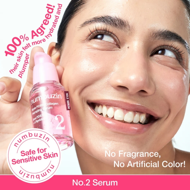 numbuzin No.2 Serum | Rose PDRN Collagen Plumping Serum | Glowing, Hydrating, Firming, Korean Skincare | Collagen, Peptides, PDRN | for Dry, Combination skin, No.2 Rose PDRN Collagen Plumping Serum 30ml