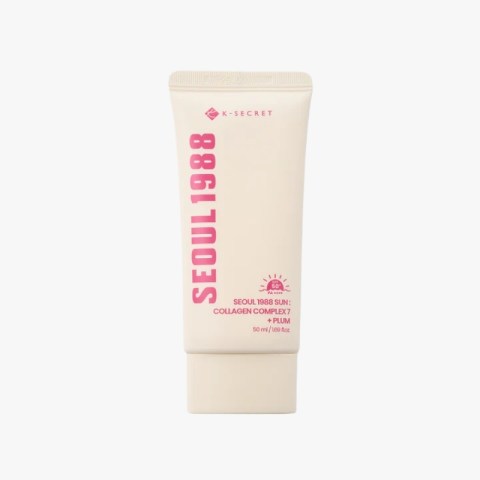 Cream-colored cosmetic tube with vertical pink text 'SEOUL1988' and small logo at the top, likely a skincare product (50 ml).